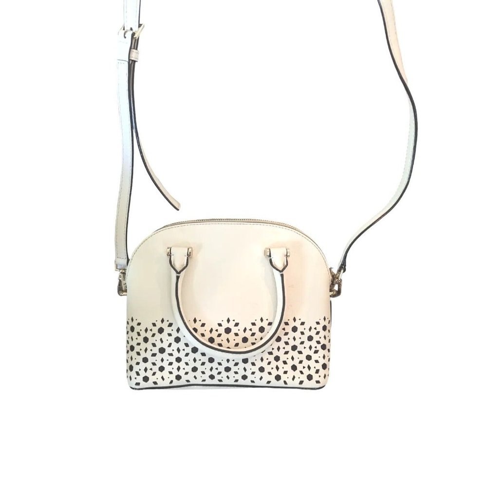 Kate Spade Newman Drive Mini Carli Cement Cream White Floral Cut Crossbody Bag - Picture 3 of 15